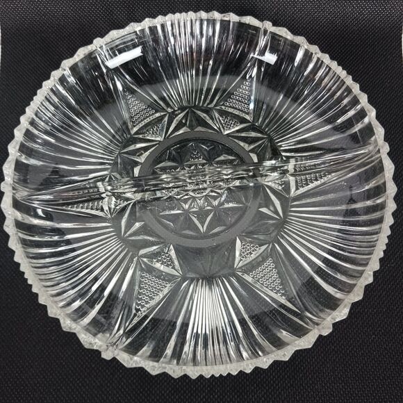 Unmarked Other - Vintage Clear Cut Glass Round Divided Dish - Relish, candy, condiments